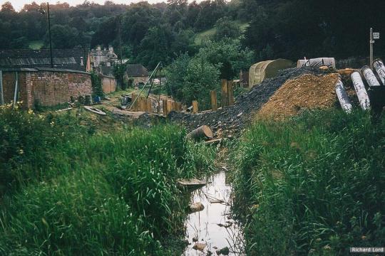 Sewer being installed alongside A419 at Chalford before road widening
